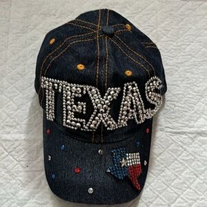 TEXAS Denim Rhinestone Baseball Cap embellished women’s 100% cotton